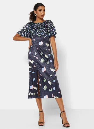 All-Over Print Bodycon Dress Navy 