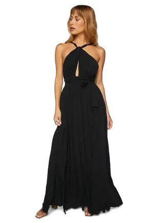 Belted Cutout Halter Maxi Dress 