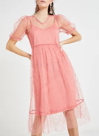 V-Neck Midi Dress Pink 