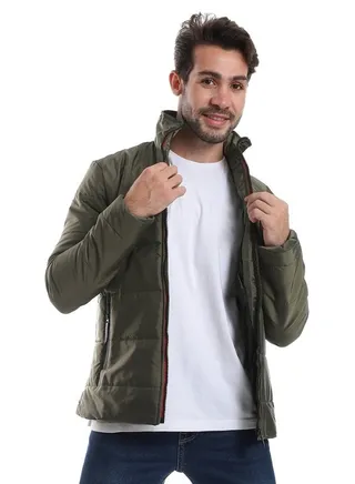 Side Pockets Zip Through Neck Waterproof Jacket - Olive 