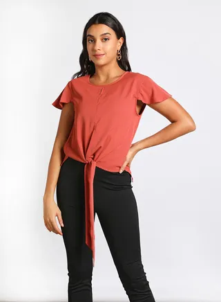 Front Knot Crop Top Brick Red 