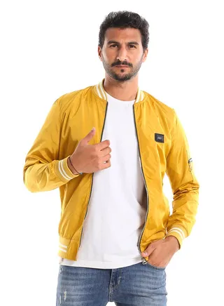 Double Striped Cuffs & Hem Lightweight Jacket - Mustard 