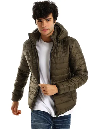 White Rabbit Men Quilted Long Sleeves Olive Men Waterproof Jacket 