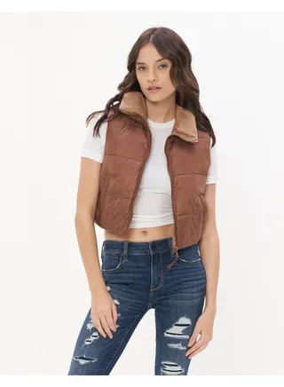 AE Cropped Reversible Puffer Vest 