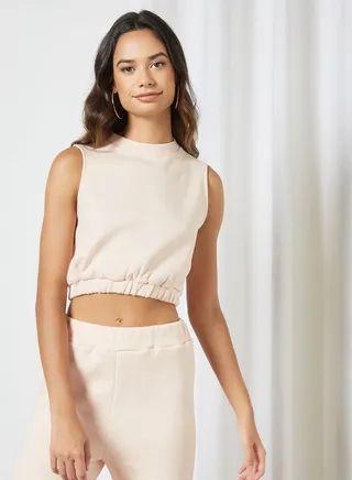 Sleeveless Fleece Crop Top Pink 