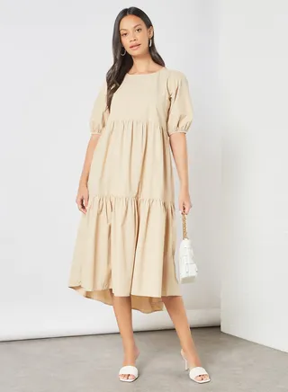 Tiered Midi Dress Tan 