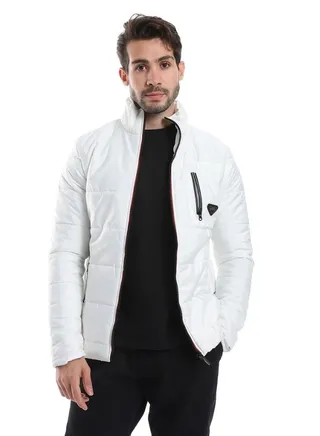 Side Pockets Zip Through Neck Waterproof Jacket - White 