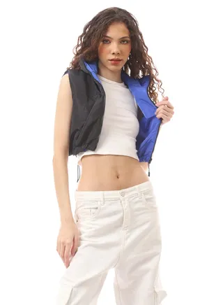 Double-Faced Fly Zipper Black & Blue Vest 