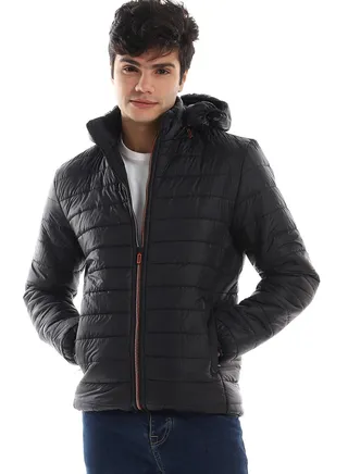 White Rabbit Men Quilted Long Sleeves Black Men Waterproof Jacket 