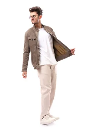 Buttoned Polyester Jacket_Brown 