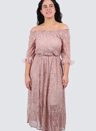 Women's Viola Lace Off Shoulder Dress in Fawn 