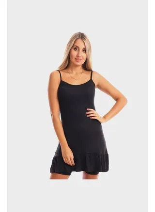 Spaghetti Sleeves Solid Short Sleepshirt - Black 
