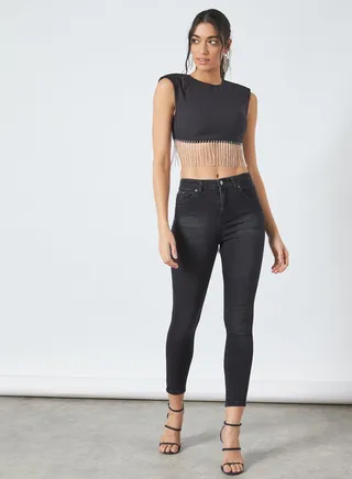 Embellished Detail Crop Top Black 