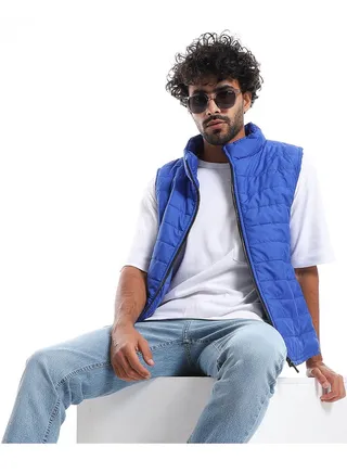 Sleeveless Zipper Closure Vest _ Royal Blue 