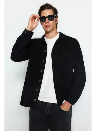 Men's Black Single Pocket Denim Jeans Jacket 