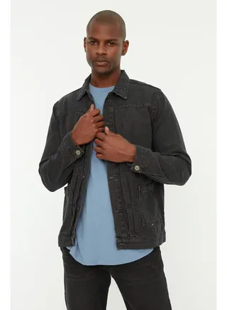 Gray Men's Ribbed Denim Jacket 