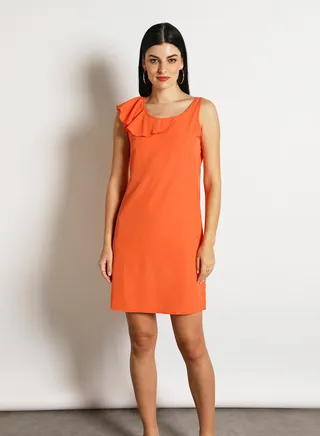 Women'S Casual Midi Sleeveless Plain Basic Dress Orange 