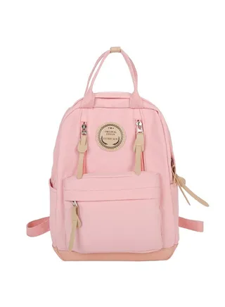 Solid Pattern Casual Zipper Closure Backpack Pink 