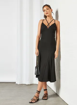 Strappy Midi Dress Black 