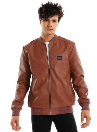 Quilted brwon leather jacket 