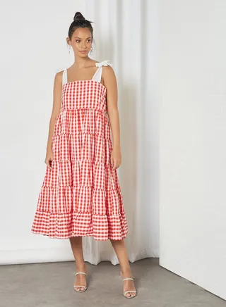 Gingham Midi Dress Red 