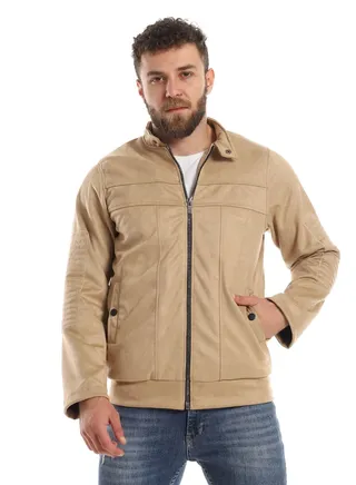 Mens Chamois Jacket With Zipper And Inner Lining 