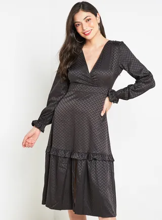 V-Neck Patterned Dress Black 