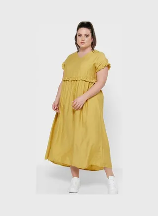Ruffle Trim Detail Dress Yellow 