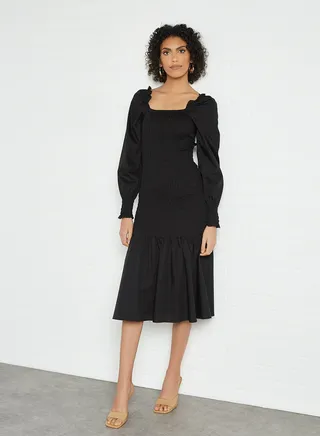 Long Sleeve Smock Dress Black 