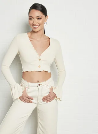Lettuce Trim Crop Top Off-White 