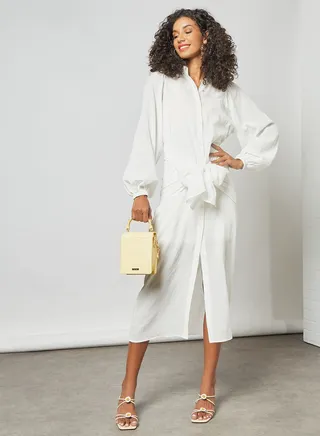 Front Tie Midi Dress Ivory 
