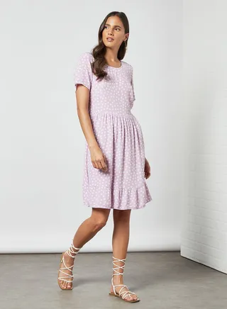 Floral Print Midi Dress Light Purple 