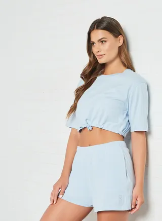Drawstring Hem Crop Top Cashmere Blue 