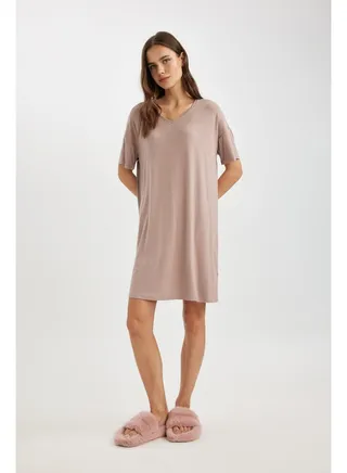 Woman Regular Fit V Neck Short Sleeve Homewear Knitted Dress 
