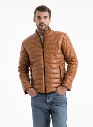 Turkish Leather Jacket  Lined With Fur CAMEL 
