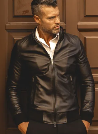 Top leather (T23) Mens Casual Stand Collar Slim Fit Genuine Leather Jacket Biker Motorcycle Jacket 
