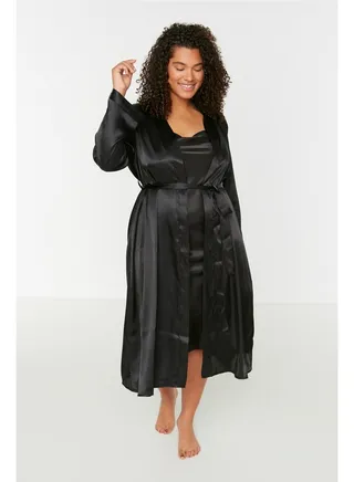 Black Kimono -Satin Nightgown 2-Piece Suit TBBSS22SB00000 