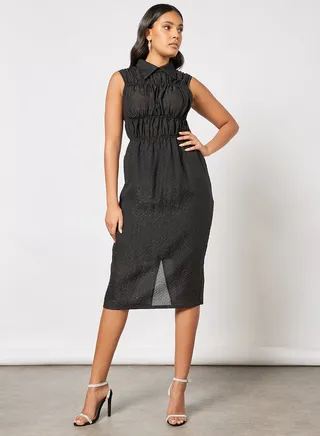 Fluid Ruched Midi Dress Black 
