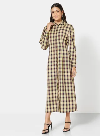 Checked Pattern Shirt Dress Multicolour 