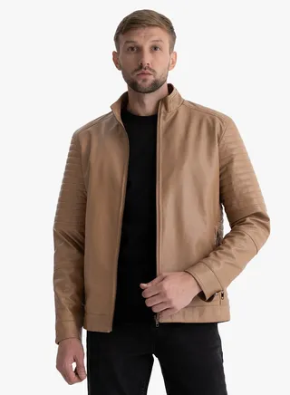 Jacket Leather Turkish Material  - Fur Lined - Beige 