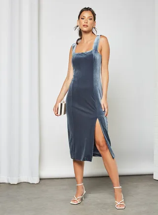 Side Slit Bodycon Dress Grey 