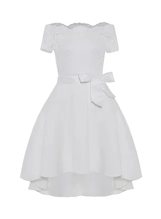 Off Shoulder Lace Dress With Waist Band White 