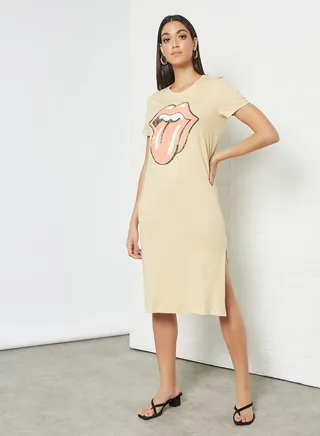 Rolling Stones Midi Dress Beige 
