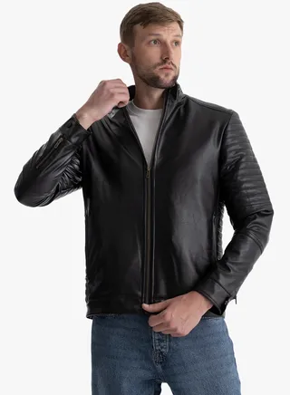 Jacket Leather Turkish Material  - Fur Lined - BLACK 