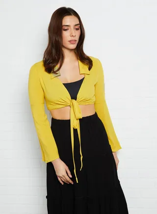 Tie Front Crop Top Yellow 