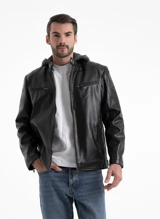Turkish Leather Jacket  Lined With Fur -With Head Cover 