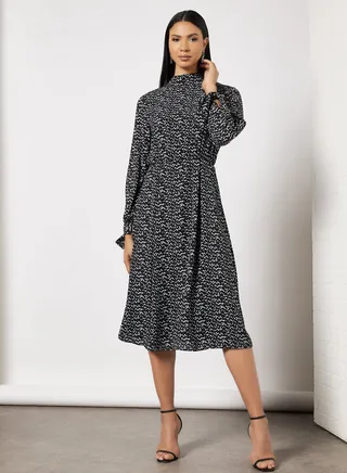 All-Over Print Midi Dress Black / White 