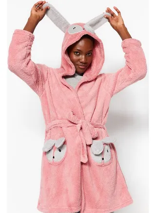 Powder Animal Figured Wellsoft Knitted Dressing Gown with Pocket THMAW21SB0010. 