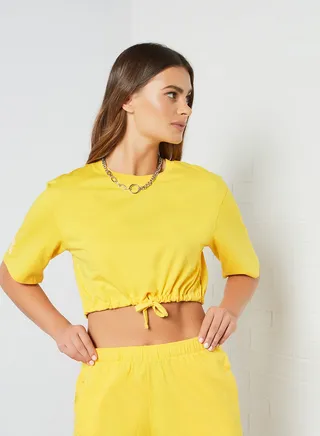 Drawstring Hem Crop Top Daffodil 