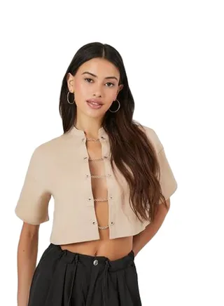 Cutout Chain-Strap Cropped Tee 